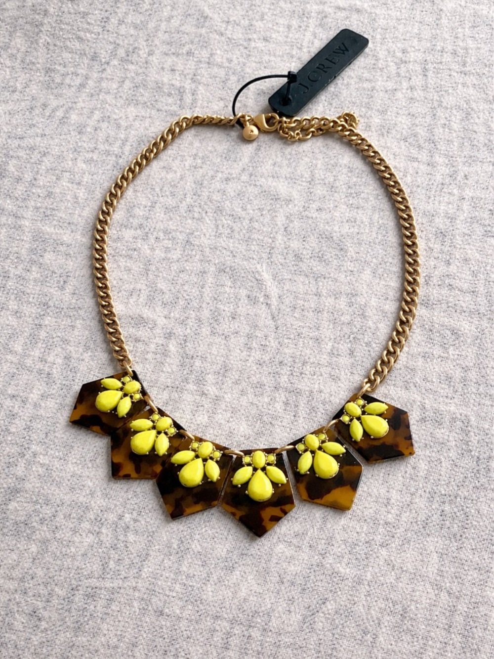 J. Crew Gold Chain Necklace Yellow Tortoiseshell Accents Statement